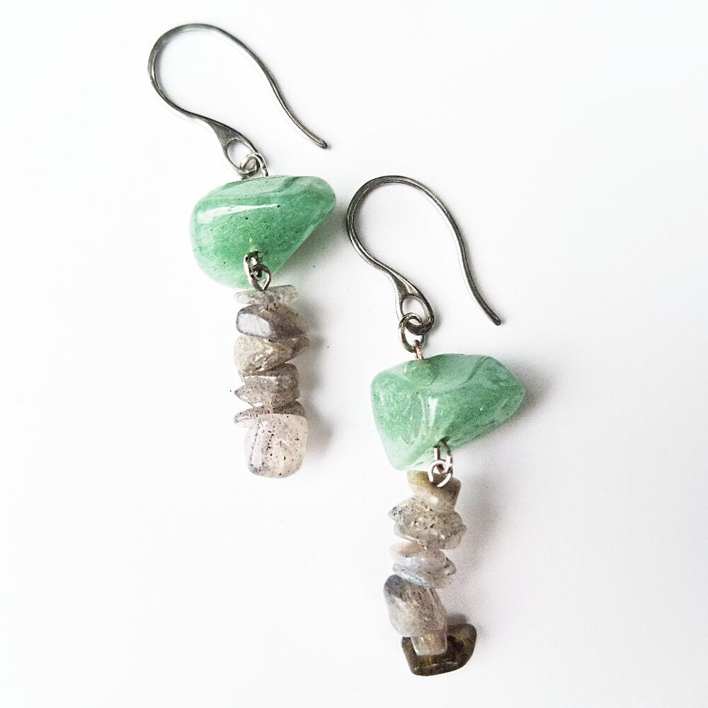 arthy Boho Green Aventurine & Labradorite Earrings – Stainless Steel Dangle